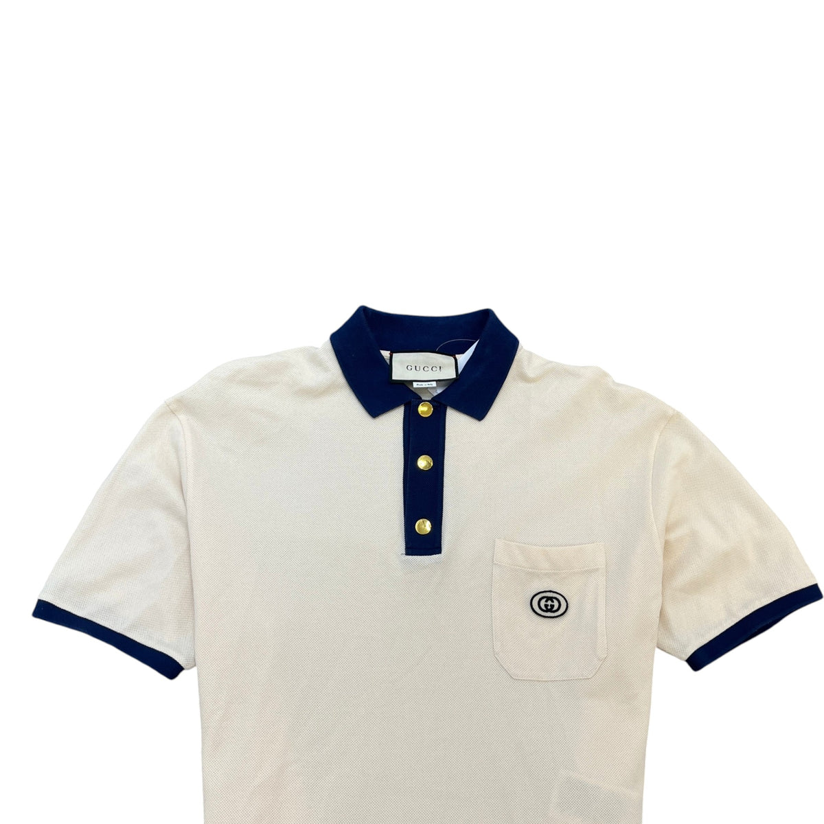 Men's Logo Patch Polo Shirt Cream Size XL - Photo 5