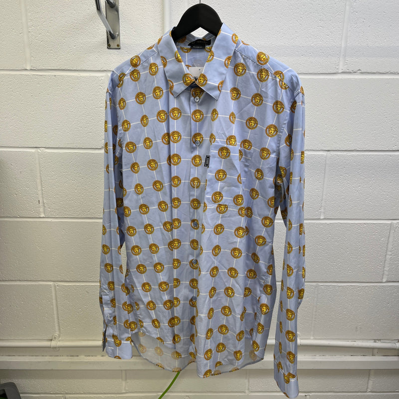 Men's Medusa Print Long Sleeve Shirt Blue Size XXL