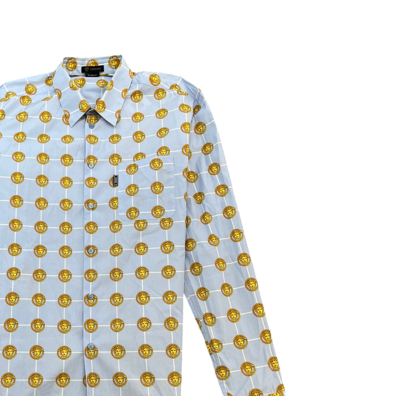 Men's Medusa Print Long Sleeve Shirt Blue Size XXL