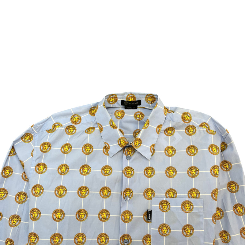 Men's Medusa Print Long Sleeve Shirt Blue Size XXL