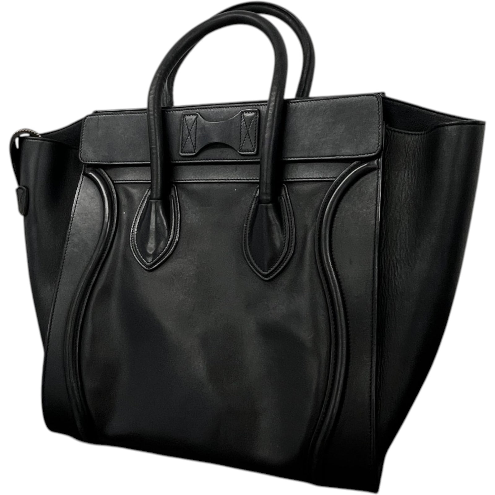 Women's Luggage Grained Calfskin Handbag Black - Photo 9