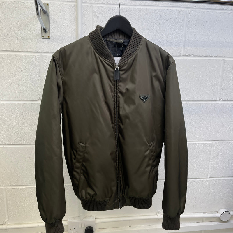 Men's Plaque Logo Bomber Jacket Khaki Size M