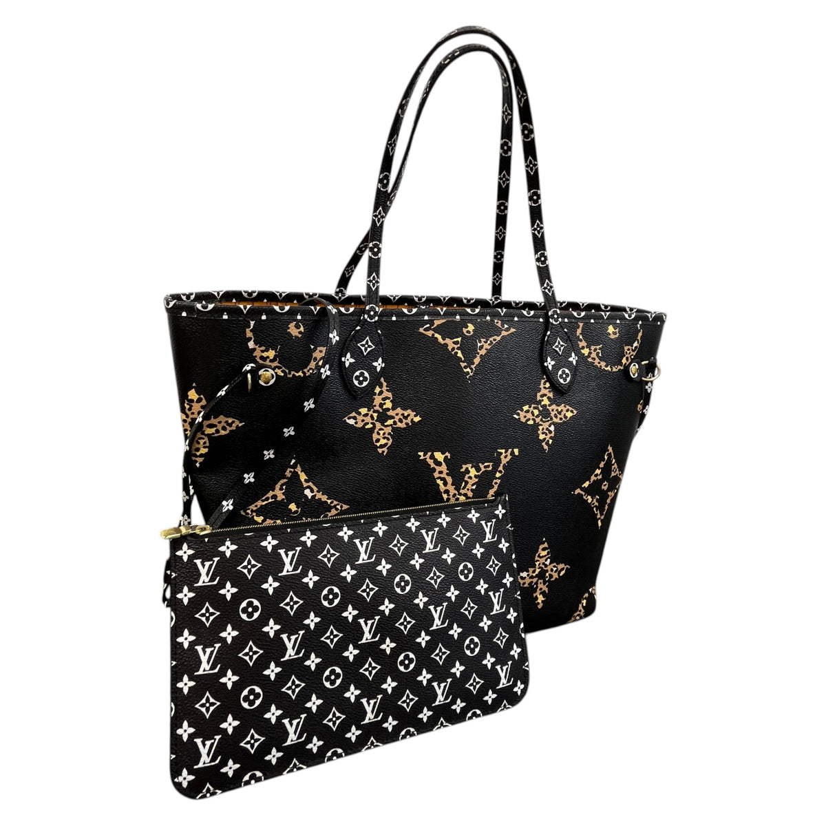 Women's Monogram Jungle Neverfull MM Handbag Black - Photo 5