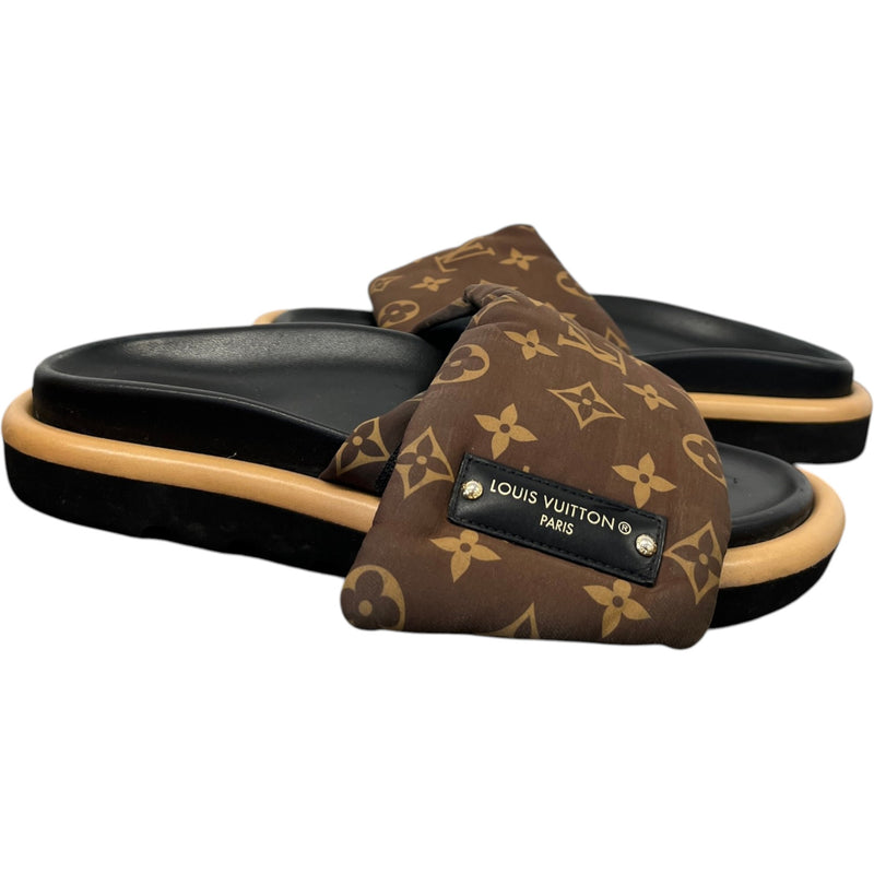 Women's Monogram Pool Pillow Flat Comfort Slides Black Size EU 37 / UK 4