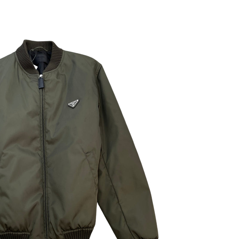Men's Plaque Logo Bomber Jacket Khaki Size M