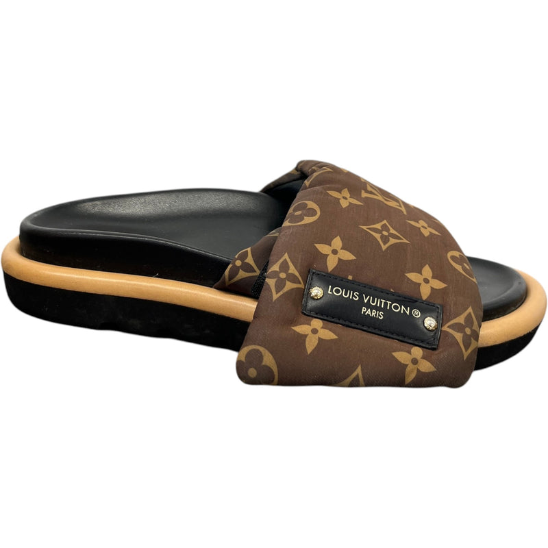 Women's Monogram Pool Pillow Flat Comfort Slides Black Size EU 37 / UK 4