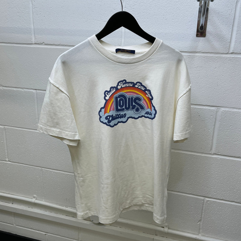 Men's Rainbow Print T-Shirt White Size L
