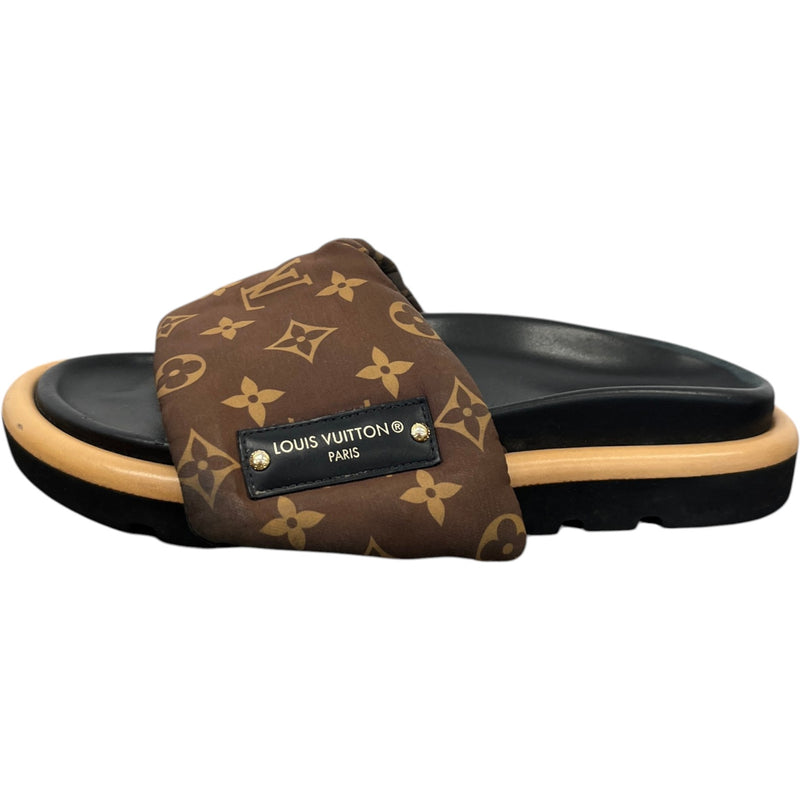 Women's Monogram Pool Pillow Flat Comfort Slides Black Size EU 37 / UK 4
