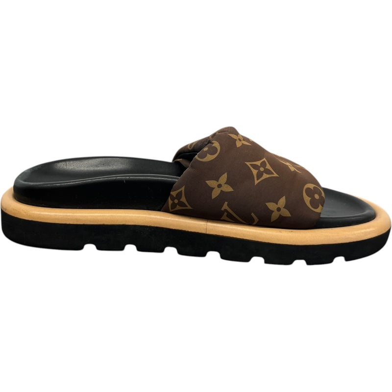 Women's Monogram Pool Pillow Flat Comfort Slides Black Size EU 37 / UK 4
