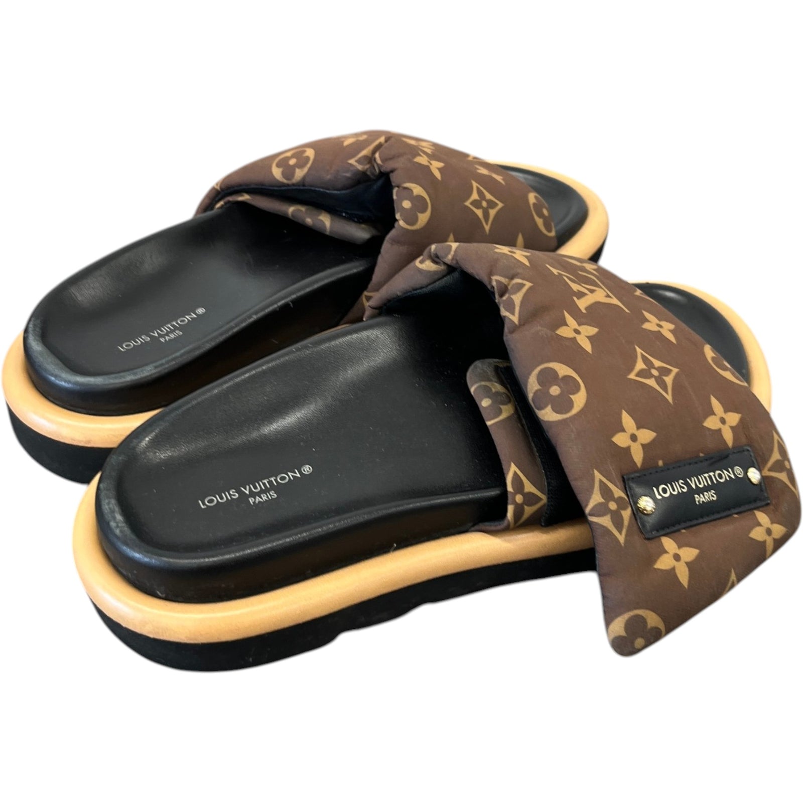 Women's Monogram Pool Pillow Flat Comfort Slides Black Size EU 37 / UK 4 - Photo 8