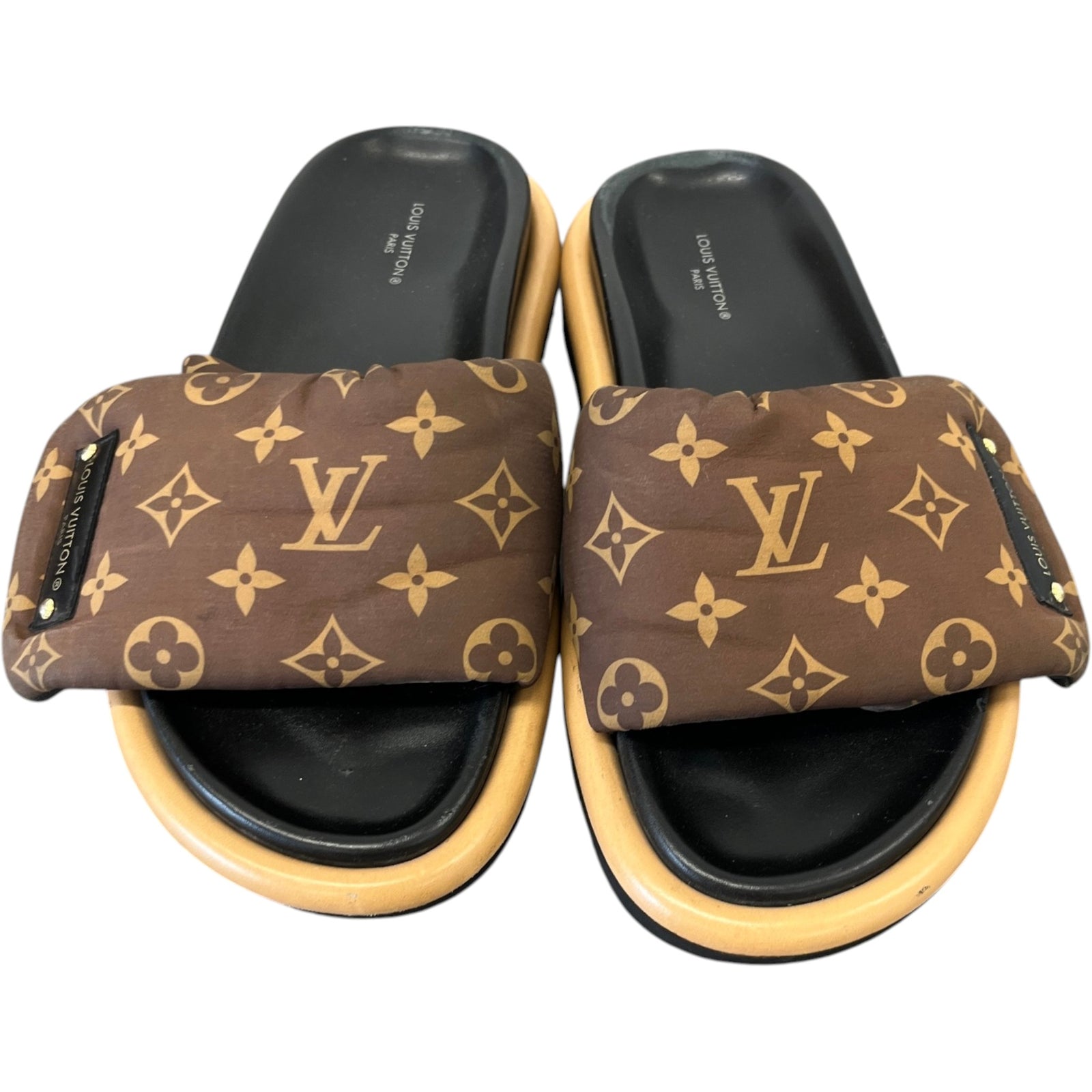 Women's Monogram Pool Pillow Flat Comfort Slides Black Size EU 37 / UK 4 - Photo 6