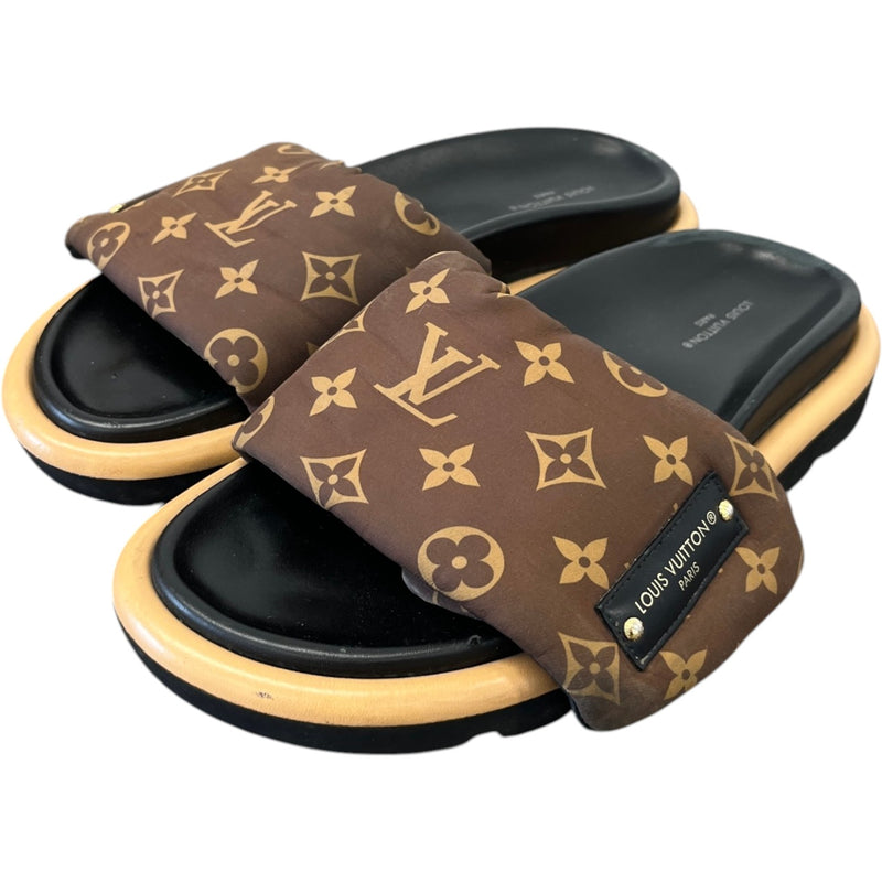 Women's Monogram Pool Pillow Flat Comfort Slides Black Size EU 37 / UK 4