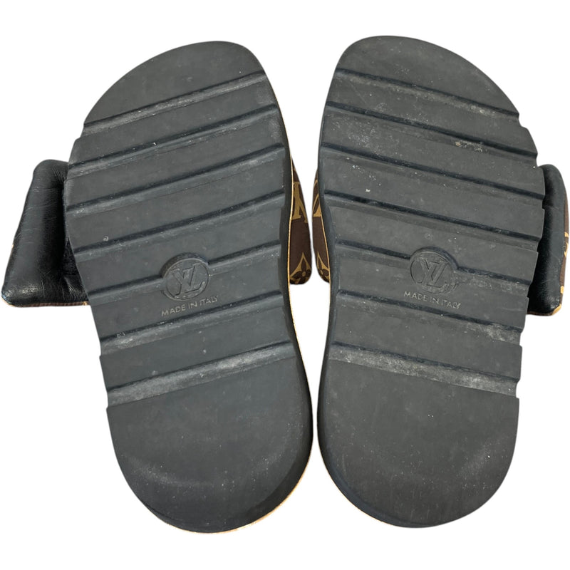 Women's Monogram Pool Pillow Flat Comfort Slides Black Size EU 37 / UK 4