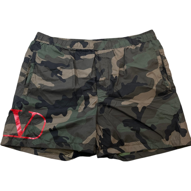 Men's Camo Logo Print Swim Shorts Green Size W34 / IT 50