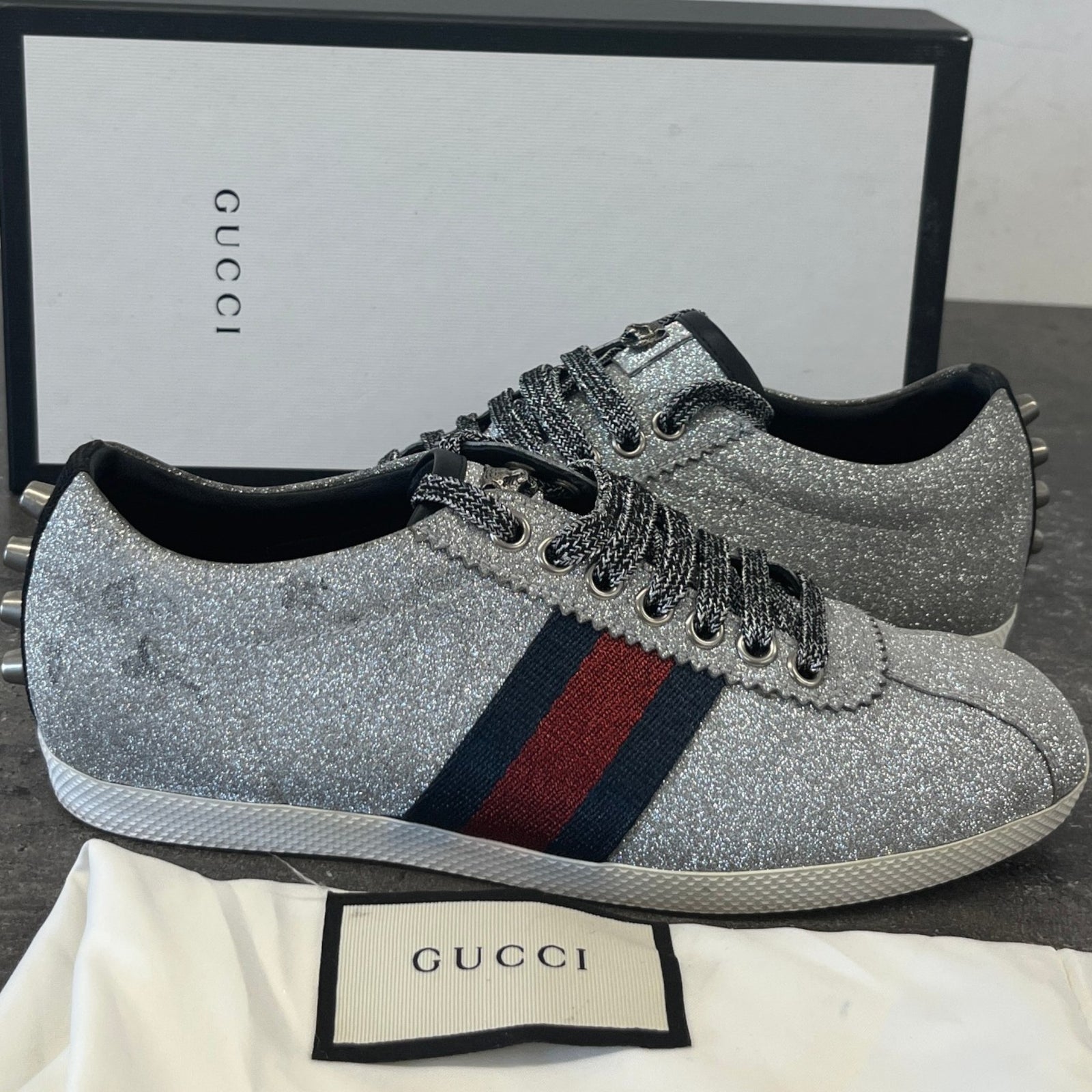 Women's Glitter Web Low Trainers Silver Size UK 3.5 / EU 36.5 - Photo 12