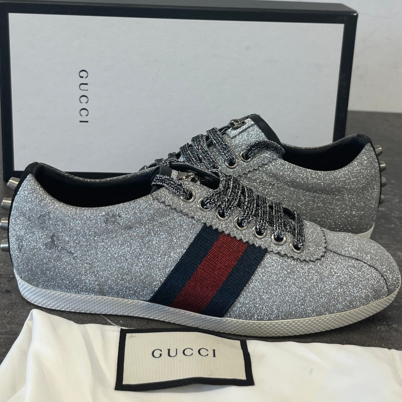 Women's Glitter Web Low Trainers Silver Size UK 3.5 / EU 36.5