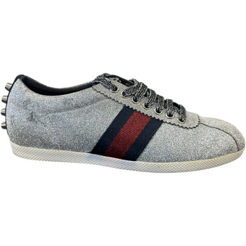Women's Glitter Web Low Trainers Silver Size UK 3.5 / EU 36.5