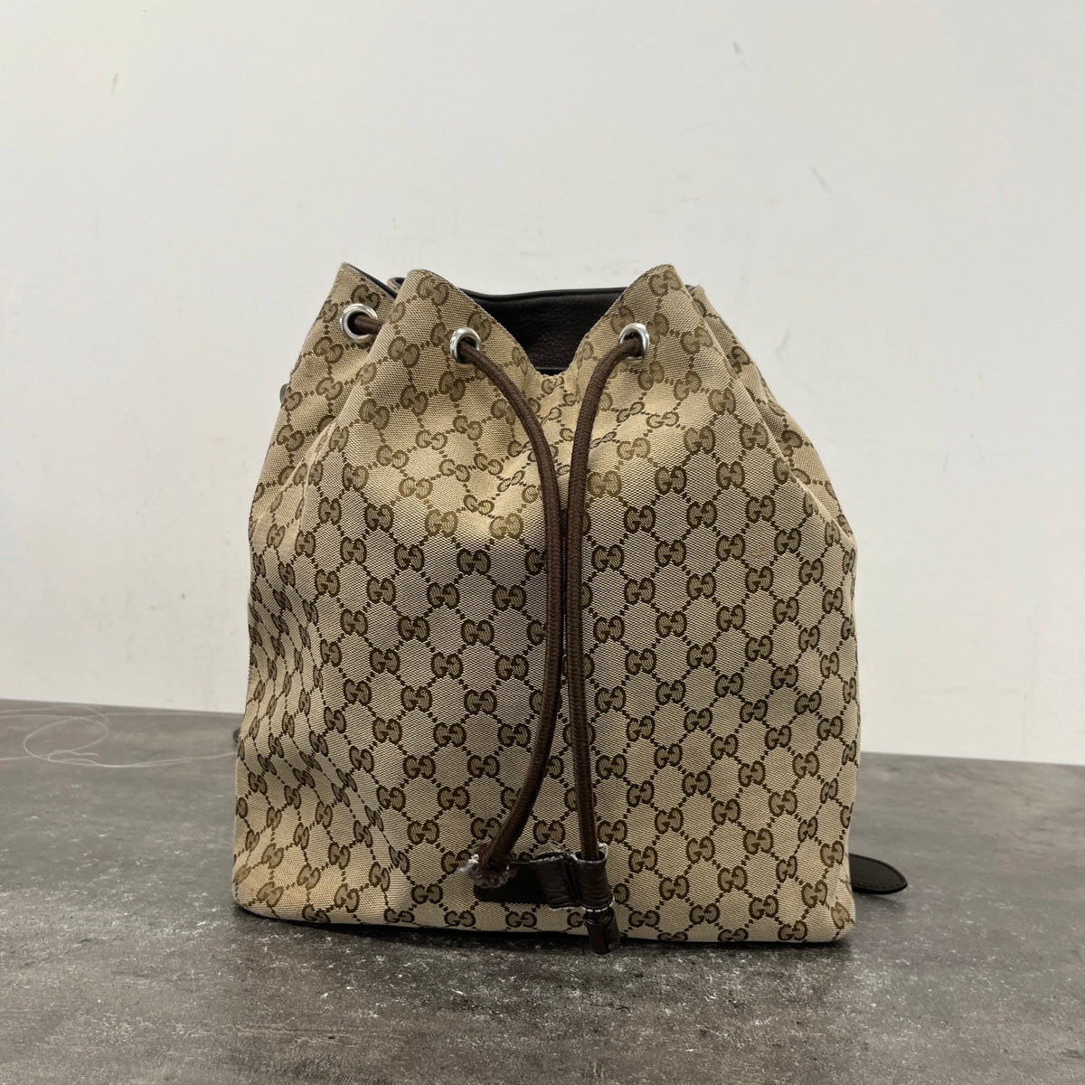 Women's Drawstring Monogram GG Canvas Backpack Brown - Photo 15