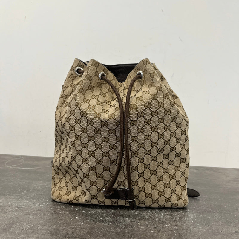 Women's Drawstring Monogram GG Canvas Backpack Brown