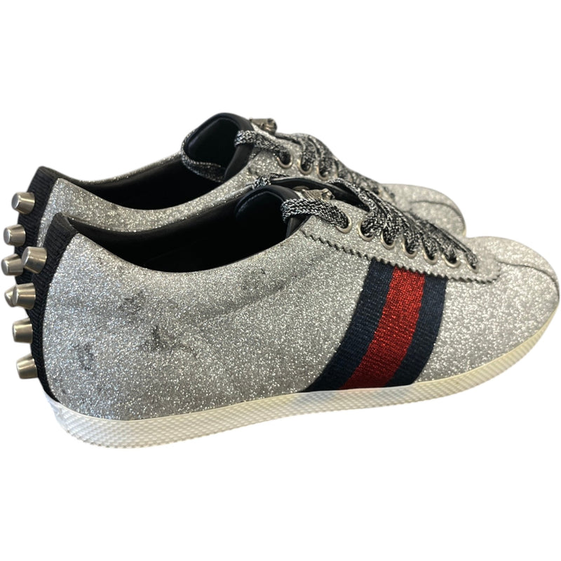 Women's Glitter Web Low Trainers Silver Size UK 3.5 / EU 36.5