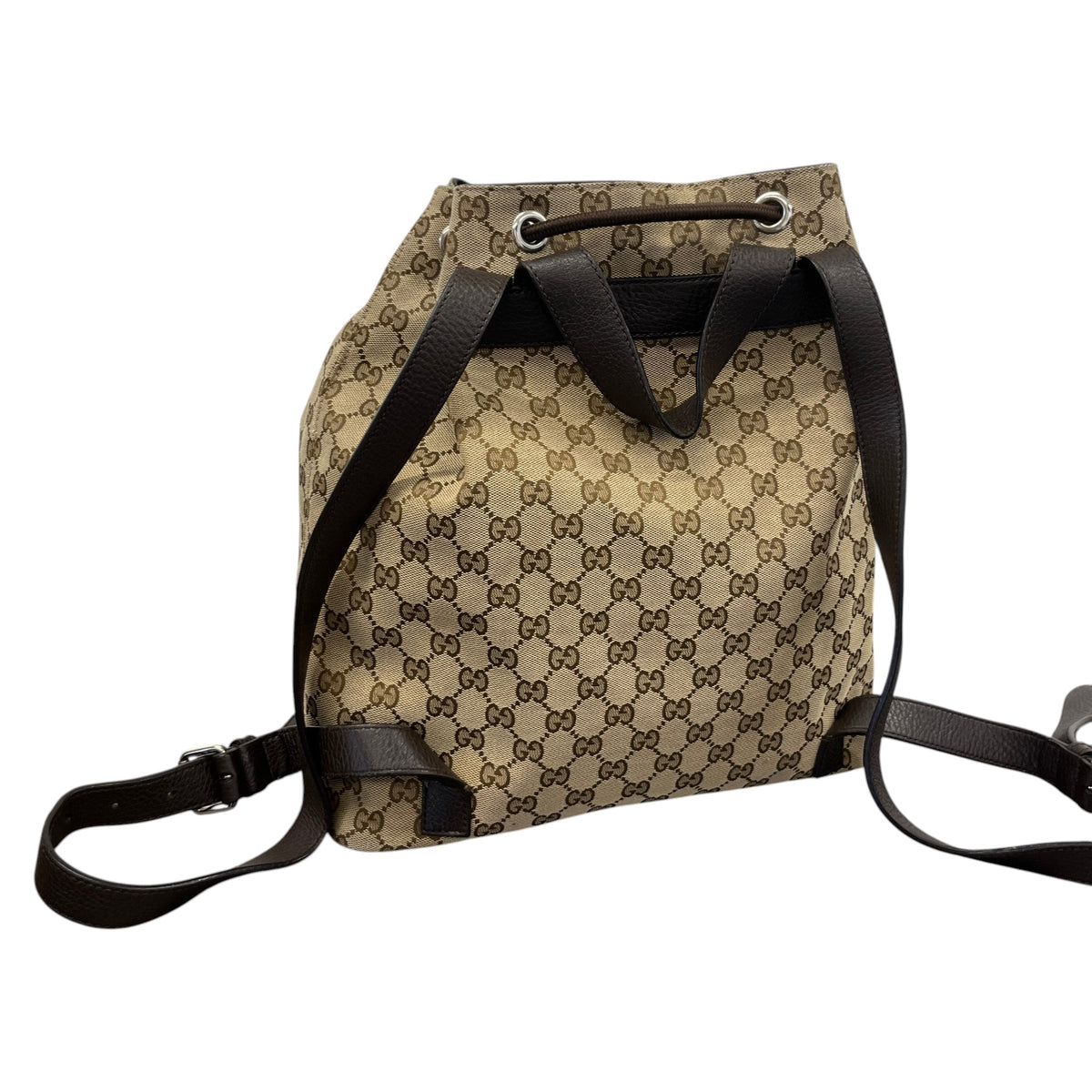Women's Drawstring Monogram GG Canvas Backpack Brown - Photo 8