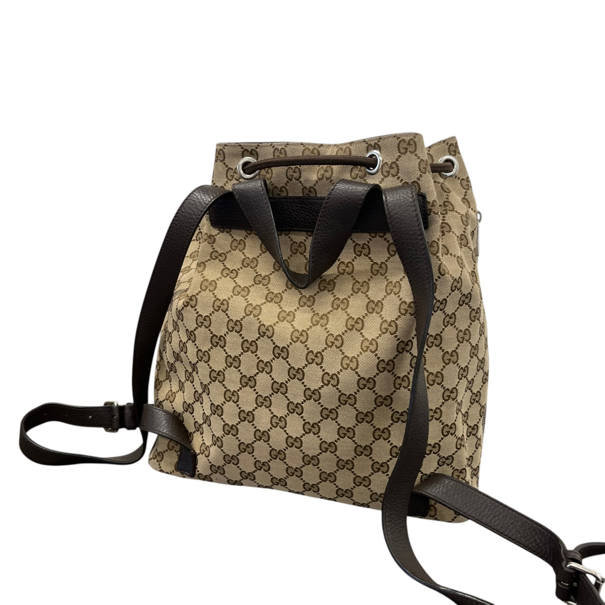 Women's Drawstring Monogram GG Canvas Backpack Brown - Photo 9
