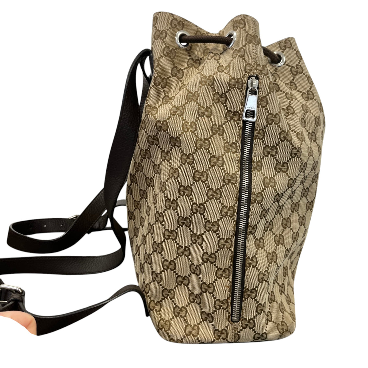 Women's Drawstring Monogram GG Canvas Backpack Brown - Photo 7