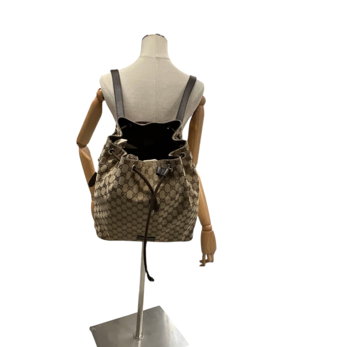 Women's Drawstring Monogram GG Canvas Backpack Brown - Photo 2
