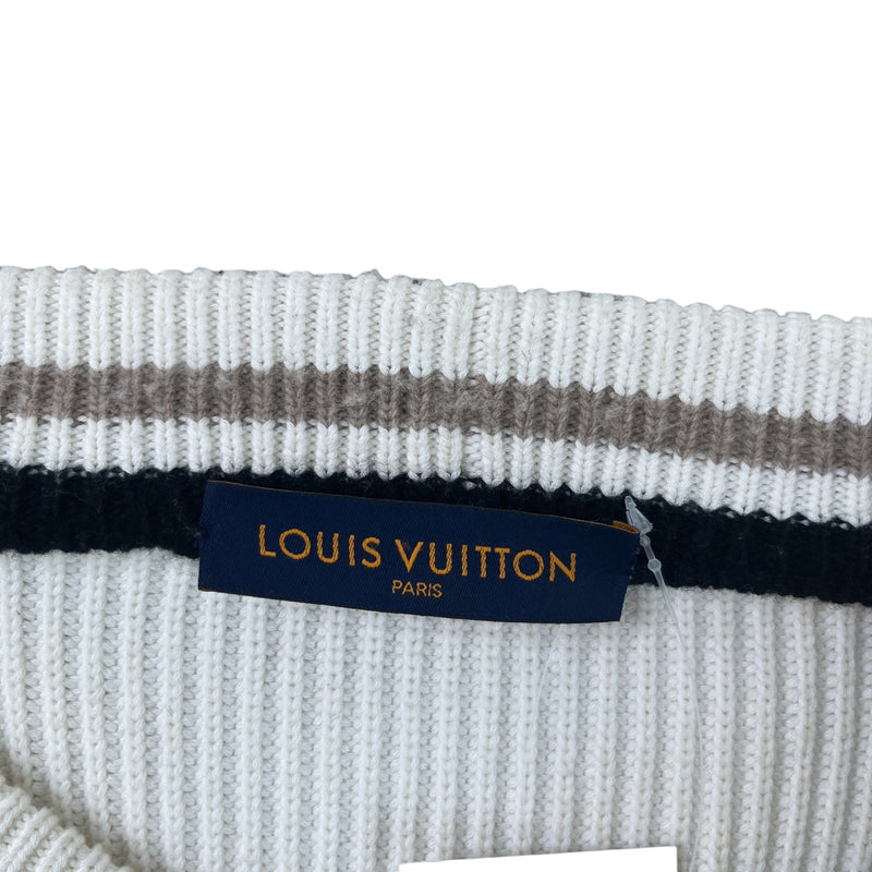 Men's Signature Logo V Neck Knit Sweatshirt Cream Size XL