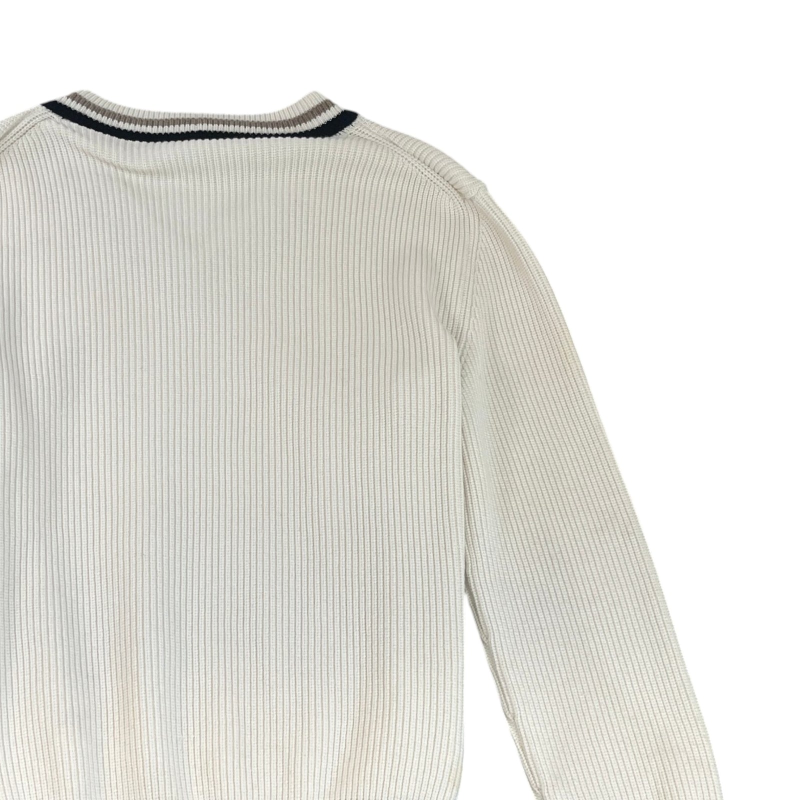 Men's Signature Logo V Neck Knit Sweatshirt Cream Size XL - Photo 4