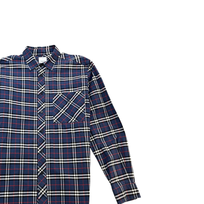 Men's Embroidered Logo Check Long Sleeve Shirt Blue Size XL