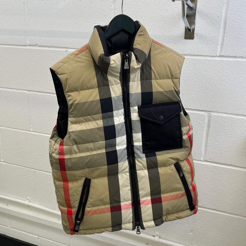 Men's Checkered Reversible Gilet Beige Size S