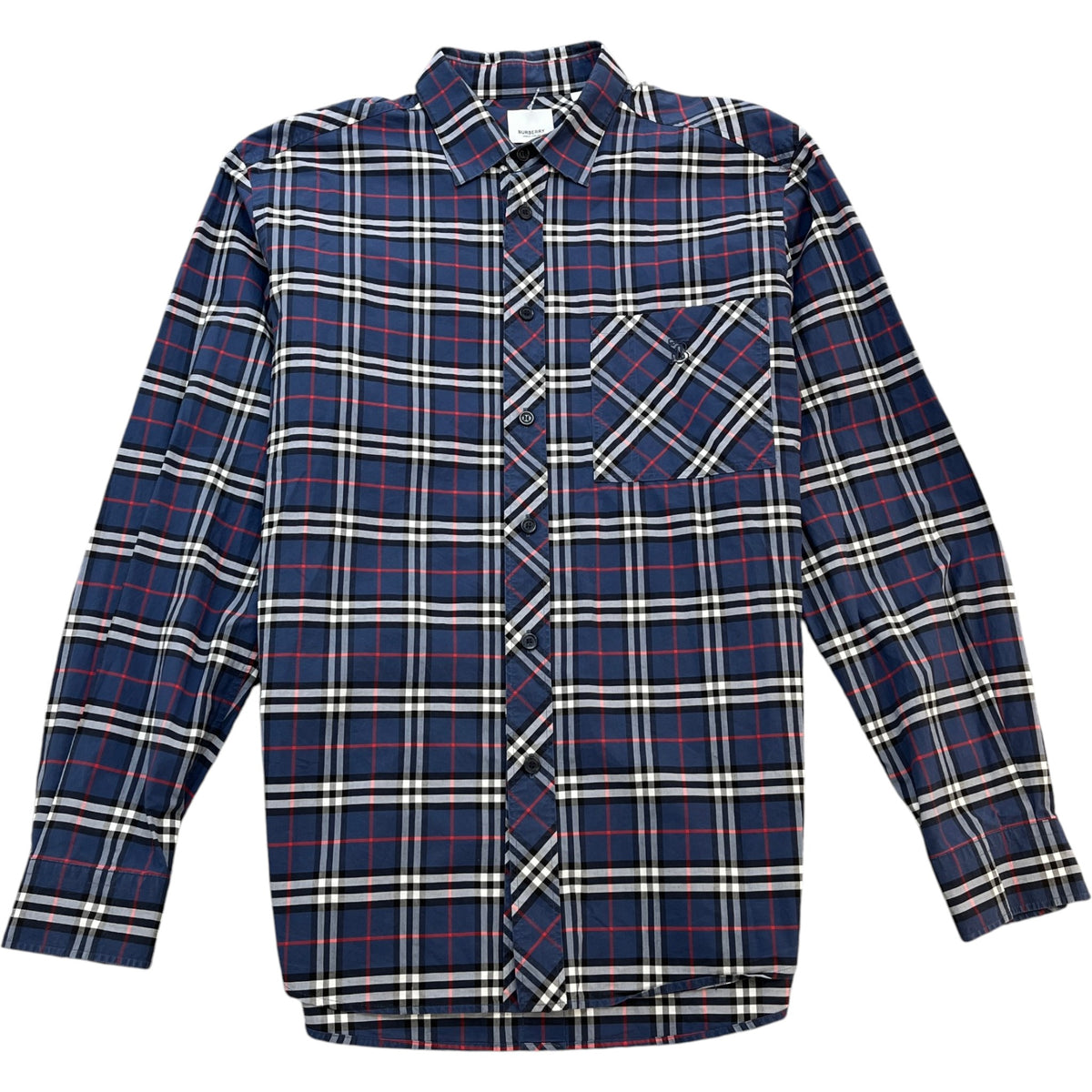 Men's Embroidered Logo Check Long Sleeve Shirt Blue Size XL - Photo 1