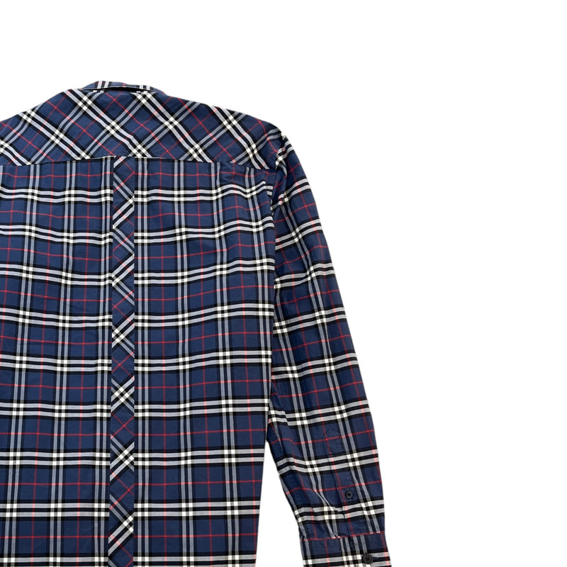 Men's Embroidered Logo Check Long Sleeve Shirt Blue Size XL