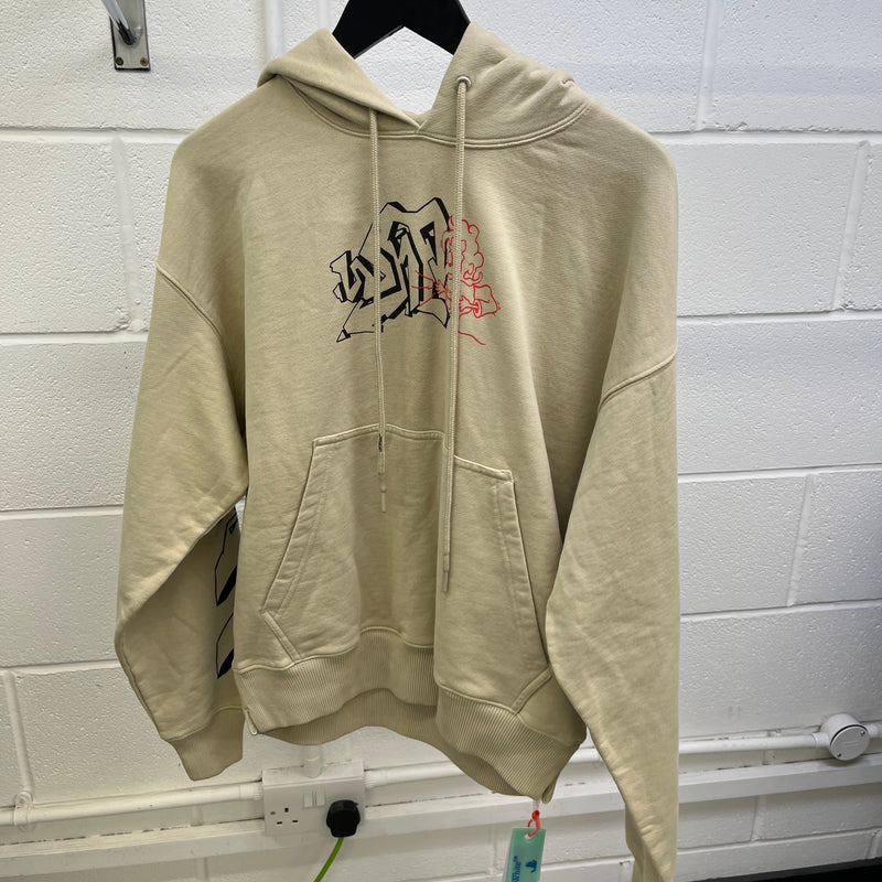 Men's Graffiti Outline Hoodie Beige Size XS