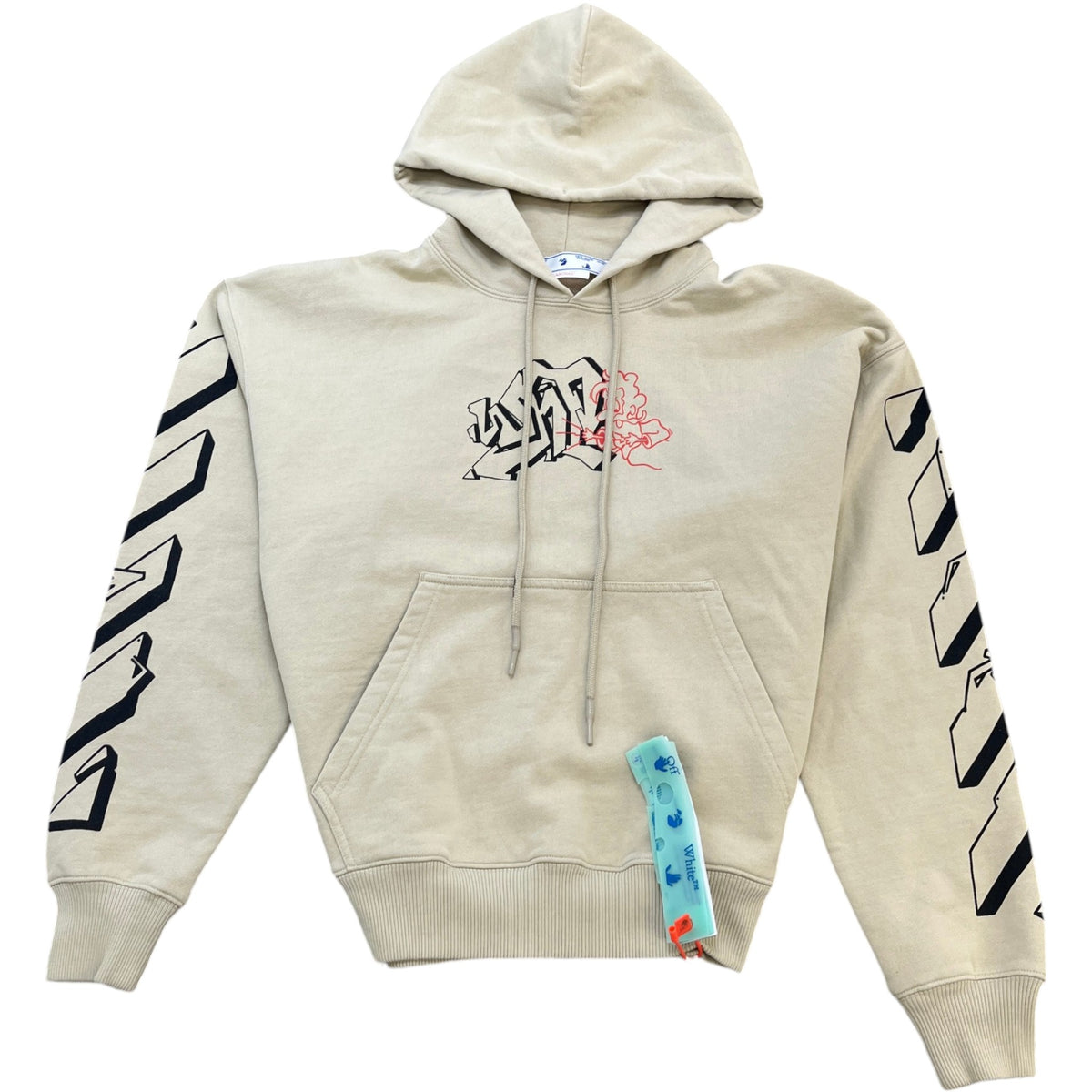 Men's Graffiti Outline Hoodie Beige Size XS - Photo 1