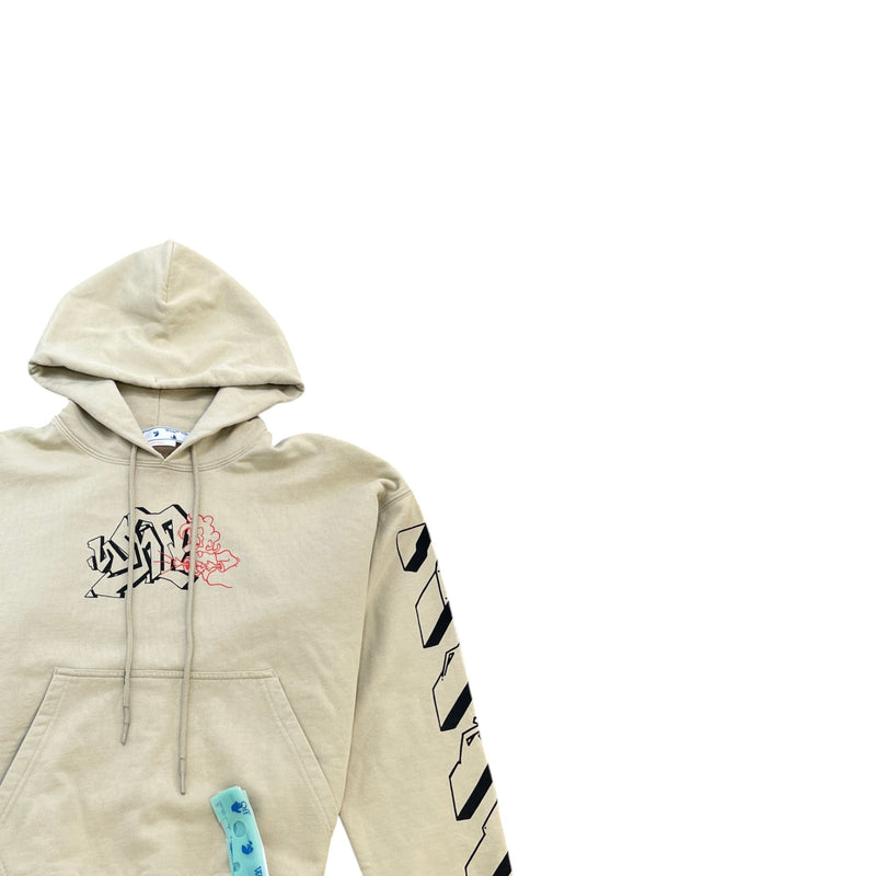 Men's Graffiti Outline Hoodie Beige Size XS