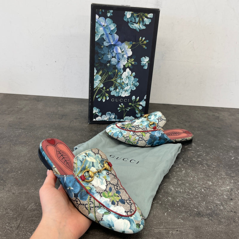 Women's Gg Blooms Princetown Mules Blue Size EU 35 / UK 2