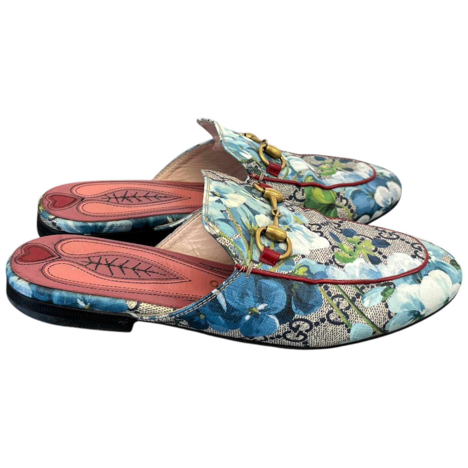 Women's Gg Blooms Princetown Mules Blue Size EU 35 / UK 2 - Photo 8