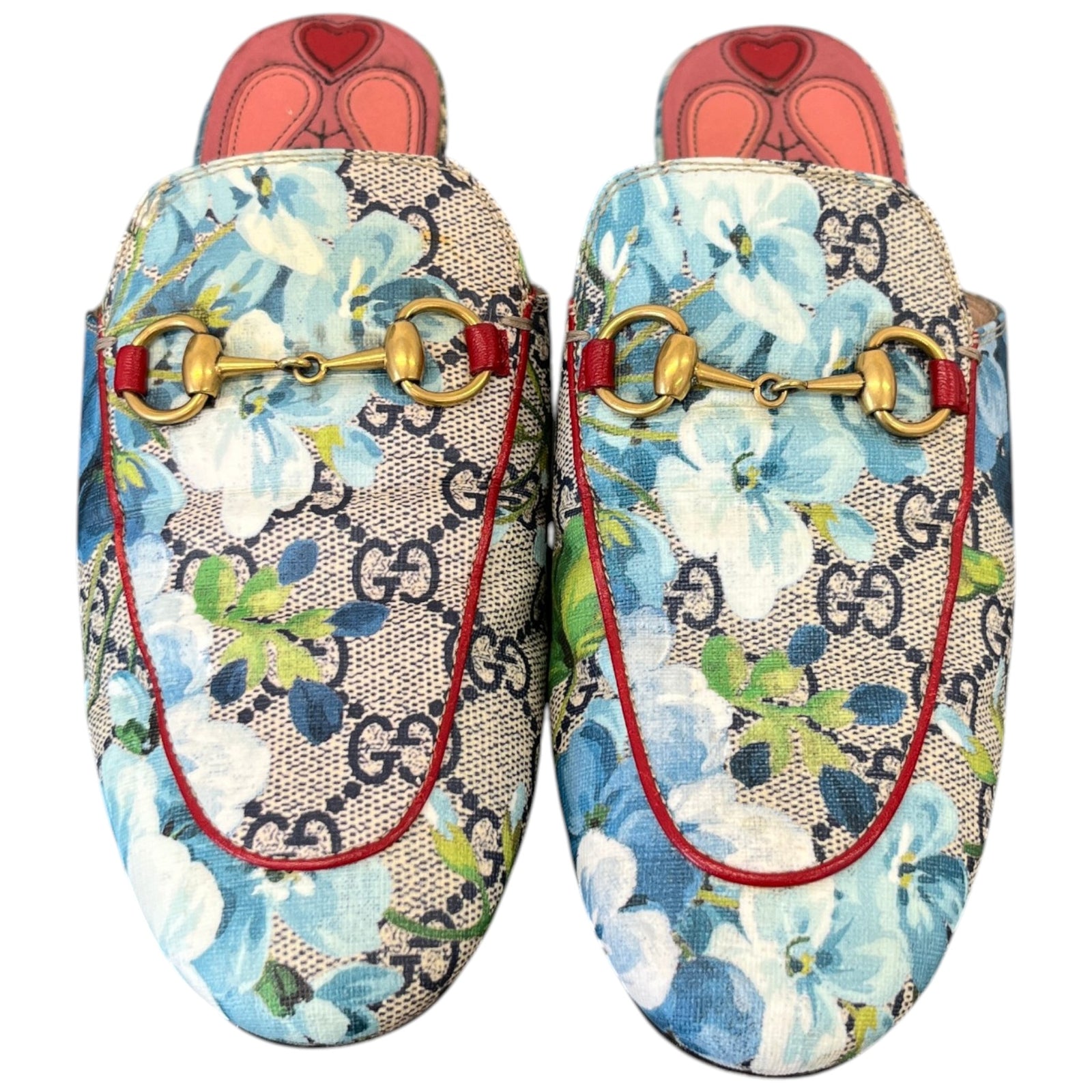 Women's Gg Blooms Princetown Mules Blue Size EU 35 / UK 2 - Photo 6
