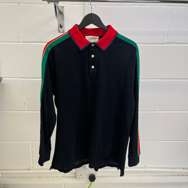 Men's Tape Logo Polo Shirt Black Size XXL