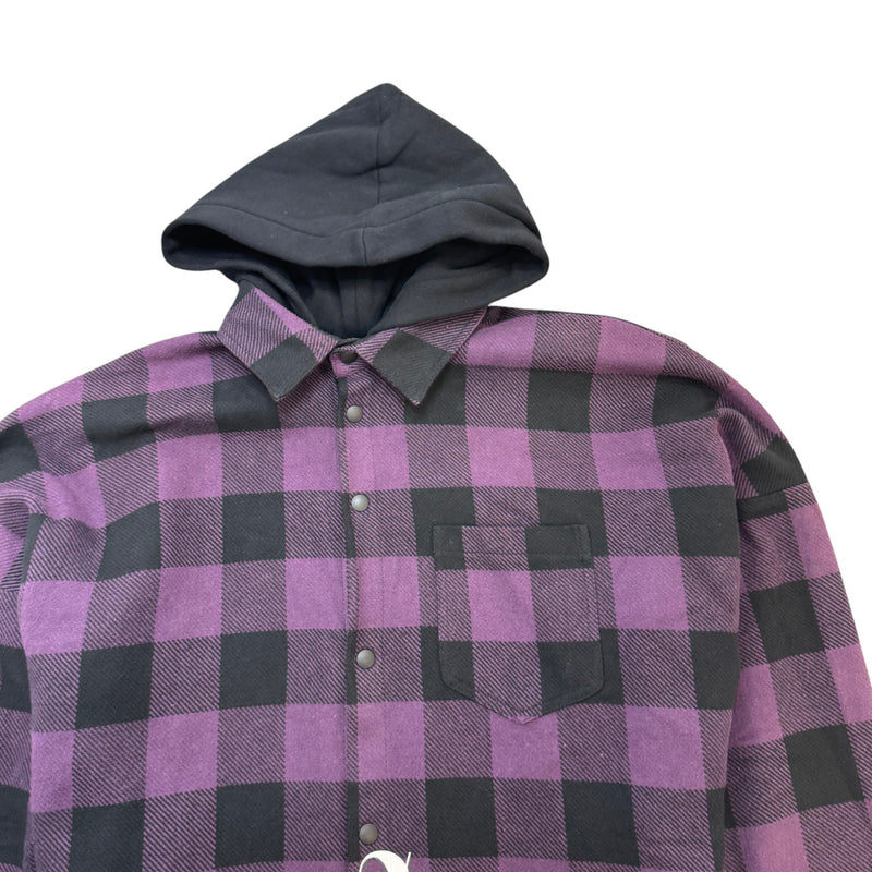 Men's Logo Print Buffalo Check Flannel OverShirt Purple Size XL