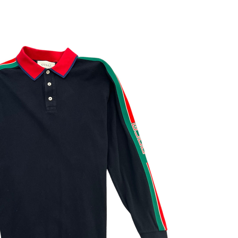 Men's Tape Logo Polo Shirt Black Size XXL