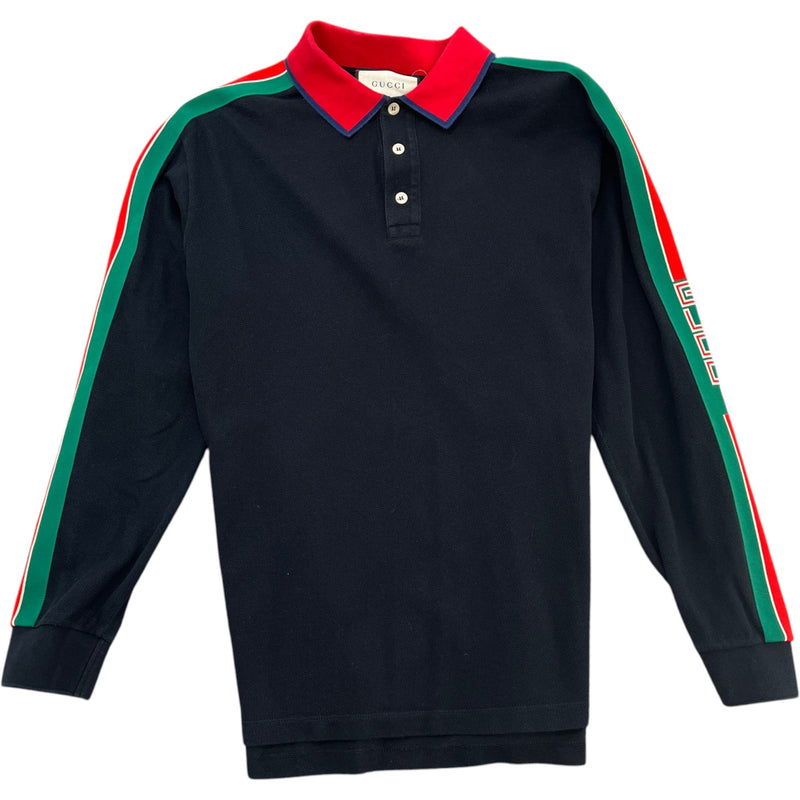 Men's Tape Logo Polo Shirt Black Size XXL