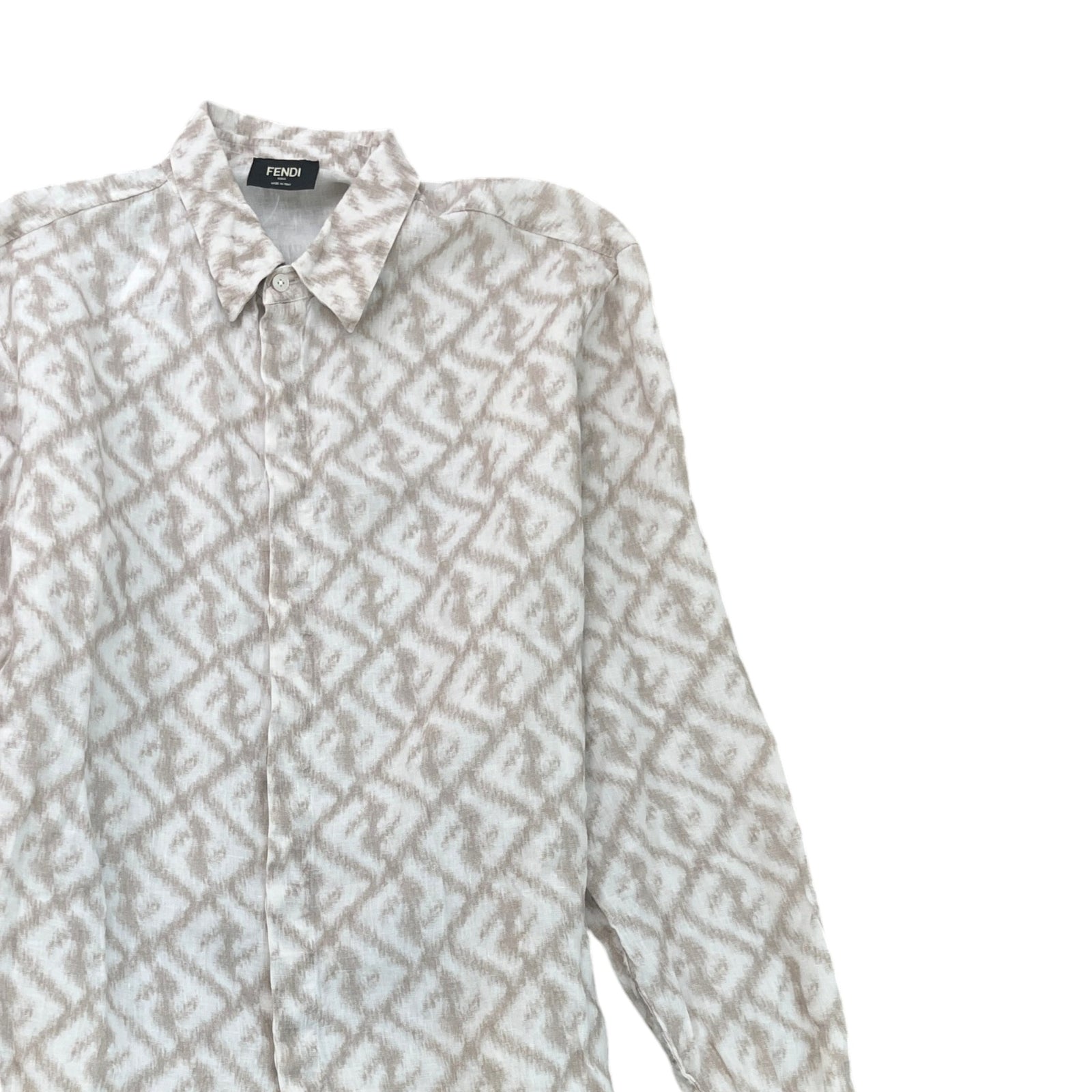 Men's FF Monogram Print Long Sleeve Shirt Beige Size M - Photo 3