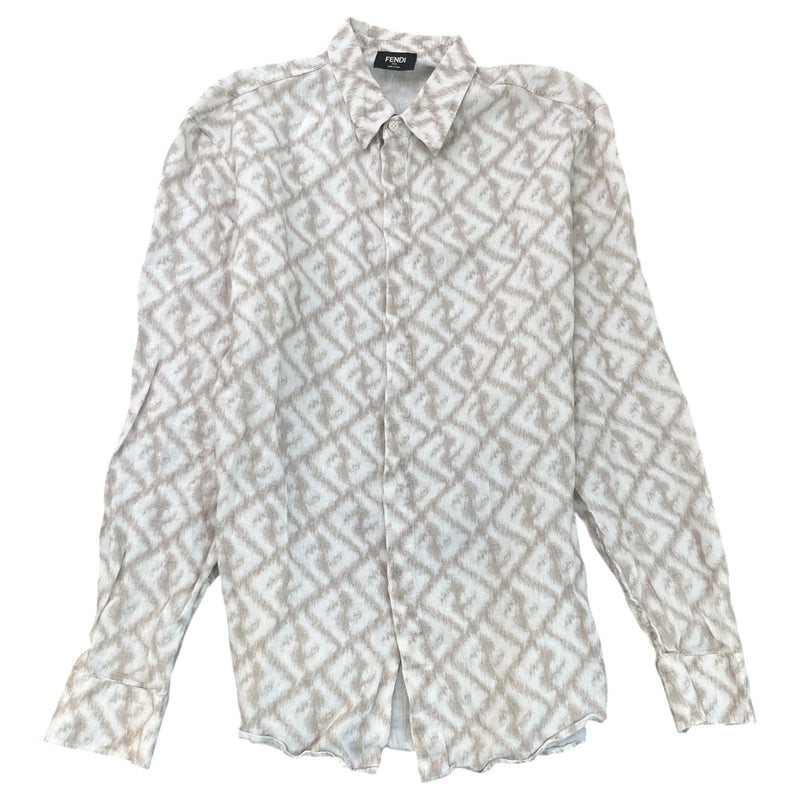 Men's FF Monogram Print Long Sleeve Shirt Beige Size M