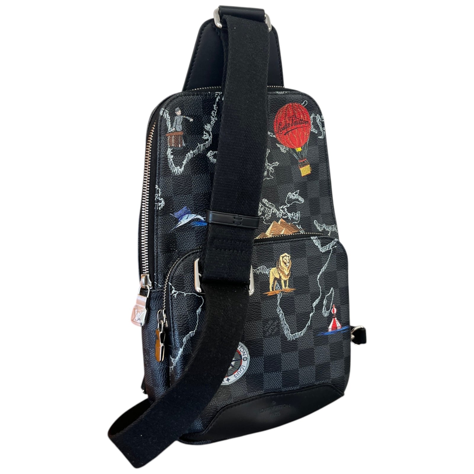 Men's Damier Graphite World Map Avenue Sling Belt Bag Black - Photo 4