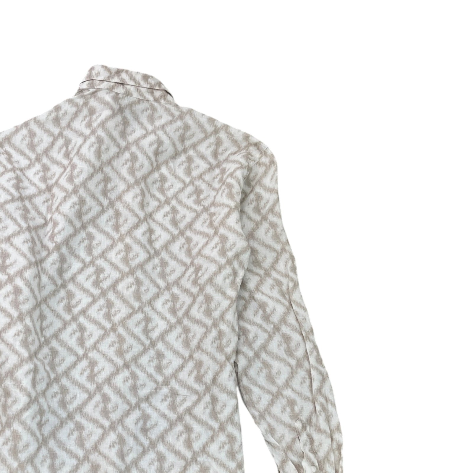 Men's FF Monogram Print Long Sleeve Shirt Beige Size M - Photo 4