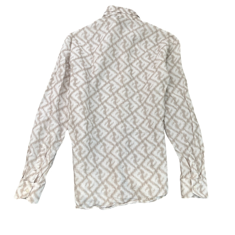 Men's FF Monogram Print Long Sleeve Shirt Beige Size M