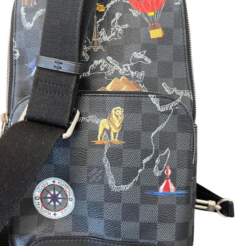 Men's Damier Graphite World Map Avenue Sling Belt Bag Black